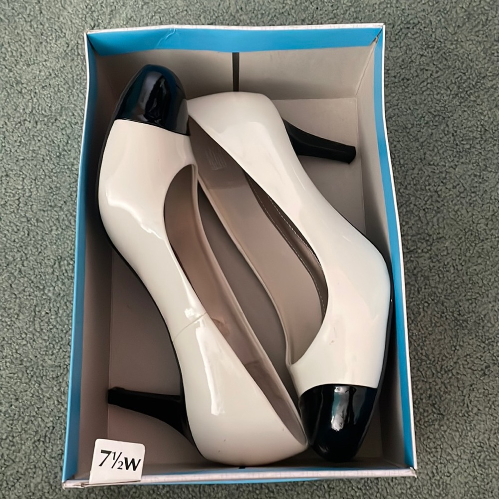 White and black comfort plus heels